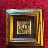Quadro paesaggio con foglia oro e cornice dorata