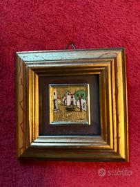 Quadro paesaggio con foglia oro e cornice dorata