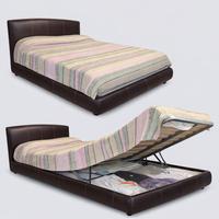 Letto in pelle con contenitore e doppia alzata