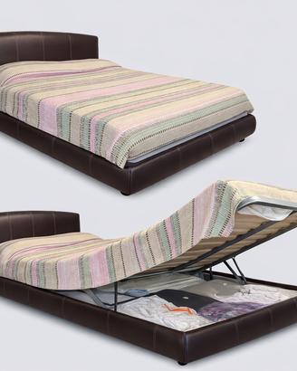 Letto in pelle con contenitore e doppia alzata