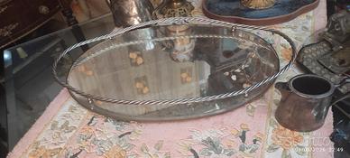 Elegante Vassoio Vintage Ovale con Specchio 