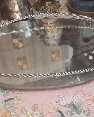 Elegante Vassoio Vintage Ovale con Specchio 