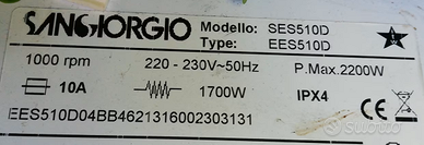 Lavatrice Sangiorgio SES510D - Type EES510D