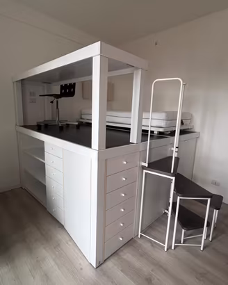 letto a soppalco spaziobed con armadio e scrivania