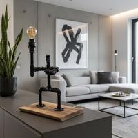 Lampada da tavolo industrial tubi idraulici ferro