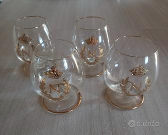 4 Calici Cognac Napoleon Oro Vetro/Cristallo 