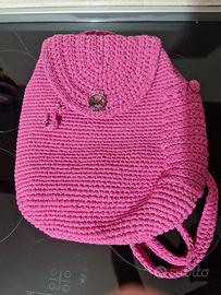 Zainetto crochet rosa fatto a mano cotone pregiato