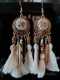 Orecchini Western Indian Boho Beige