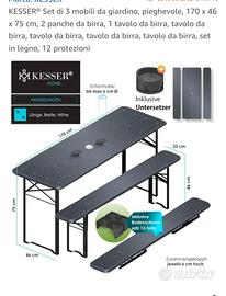 Tavoli in legno pieghevoli con panche