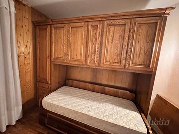 Mobile Ponte 5 Ante + Letto Singolo Legno Massello