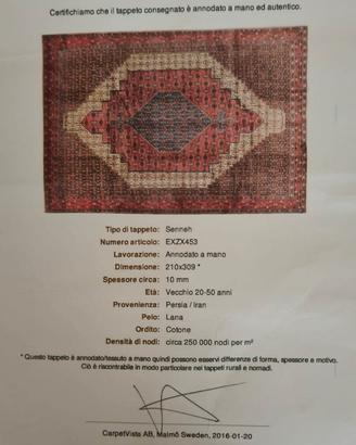 Tappeto persiano Senneh 210×309 cm – certificato