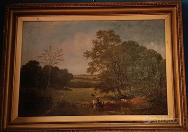 Dipinto antico paesaggio con mucche W. Meadows