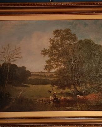 Dipinto antico paesaggio con mucche W. Meadows
