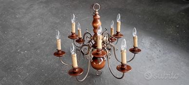 Lampadario legno e ottone