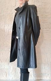 Cappotto trench pelle nero donna tg 44