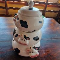 Tris Porta Biscotti Mucca Ceramica 