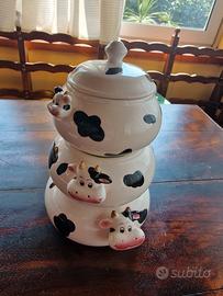 Tris Porta Biscotti Mucca Ceramica 