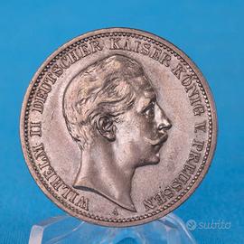 MONETA PRUSSIA IMPERO TEDESCO 3 MARCHI 1908