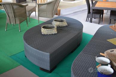 Tavolino pouf rattan da esterni polietilene intrec