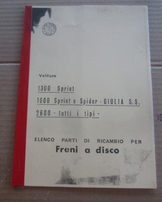 Alfa Romeo 2600 Giulia S.S. Catalogo Ricambi Freni