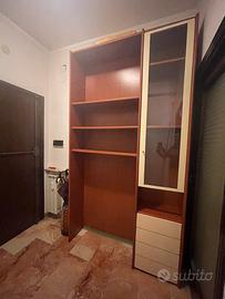 Libreria in legno massello con anta in vetro