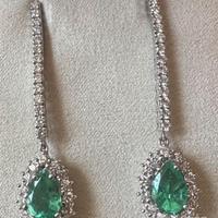 ORECCHINI PENDENTI ORO 18kt. DIAMANTI E SMERALDI