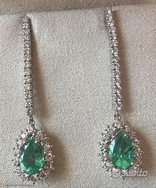 ORECCHINI PENDENTI ORO 18kt. DIAMANTI E SMERALDI