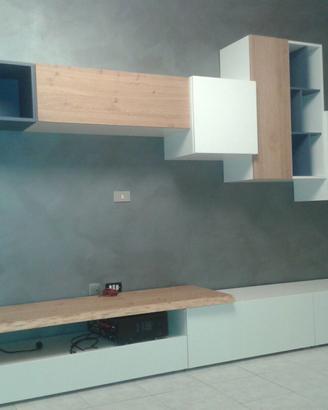 Parete attrezzata moderna bianco opaco e rovere