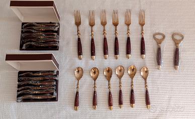 24 posate e 2 apribottiglie ottone e palissandro