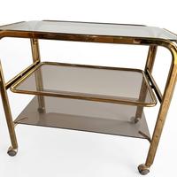 Carrello bar vintage in ottone e vetro con ruote