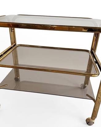 Carrello bar vintage in ottone e vetro con ruote