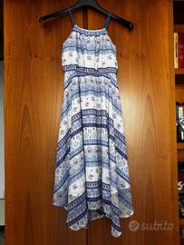 Vestito estivo asimmetrico azzurro e bianco