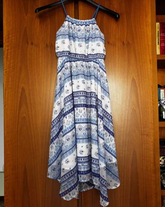 Vestito estivo asimmetrico azzurro e bianco
