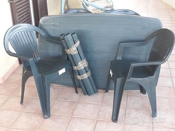 Tavolo sedie da giardino da esterno resina verde