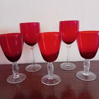 5 calici vetro rossi