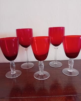 5 calici vetro rossi