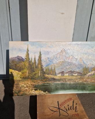Dipinto olio su tela Lago con monti