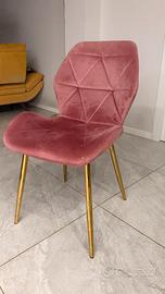 Set 4 sedie Tomasucci in velluto rosa e gambe oro