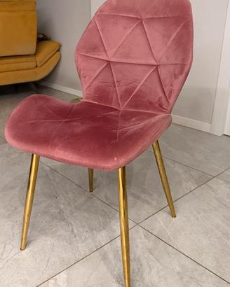 Set 4 sedie Tomasucci in velluto rosa e gambe oro