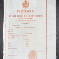 Carta di passaggio pergamena borbonica '800