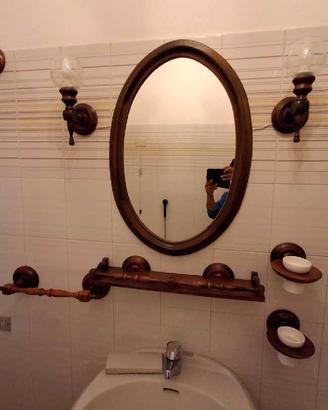 Set bagno vintage legno specchio applique