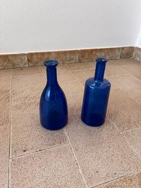 Set 2 Bottiglie / Vasi in Vetro Blu Cobalto