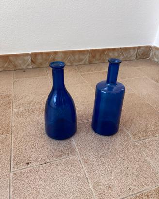 Set 2 Bottiglie / Vasi in Vetro Blu Cobalto