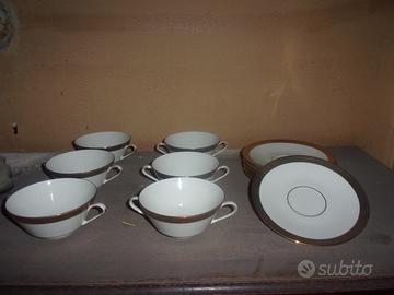 6 tazze porcellana con doppio manico, con relativi