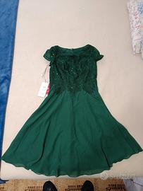 Vestito abito jj's house da damigella verde scuro,