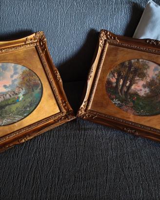 Coppia Quadri Ovali Quadro Paesaggio Romantico