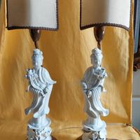 Coppia di figure cinesi Blanc de Chine, abat-jour