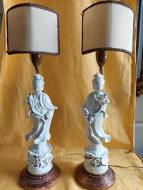 Coppia di figure cinesi Blanc de Chine, abat-jour