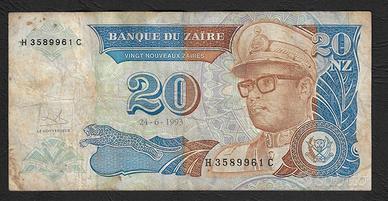 Zaire - banconota circolata da 20 Nuovi Zaires P-5