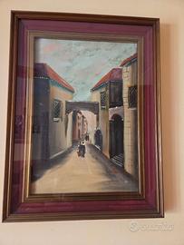 Dipinto olio su tela - Vicolo storico con cornice